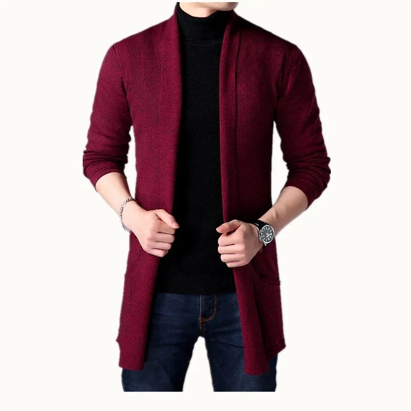 FAVOCENT Men Thin Knitted Cardigan Sweater Spring Autumn Solid Sweater Bottoming Long Sleeved Mens Slim Fit Cardigan Sweater