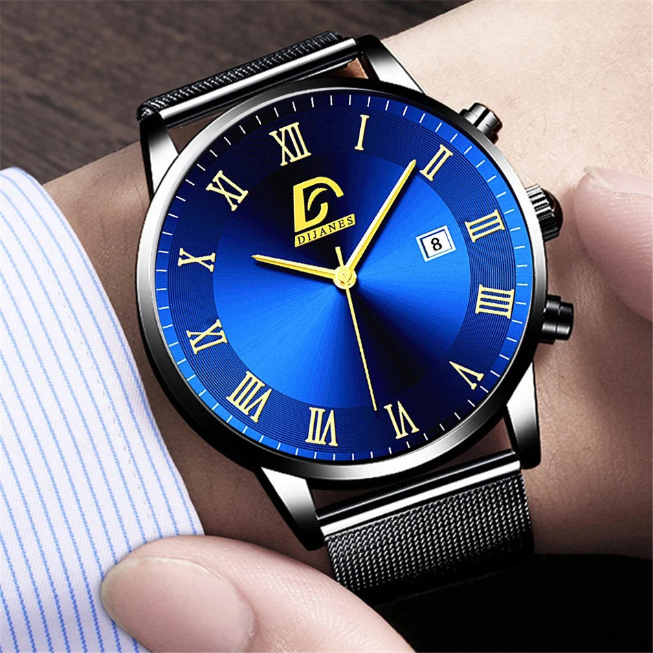 2024 Luxury Fashion Mens Minimalist Watches Luxury Stainless Steel Mesh Belt Quartz Watch Men Business Casual Clock reloj hombre