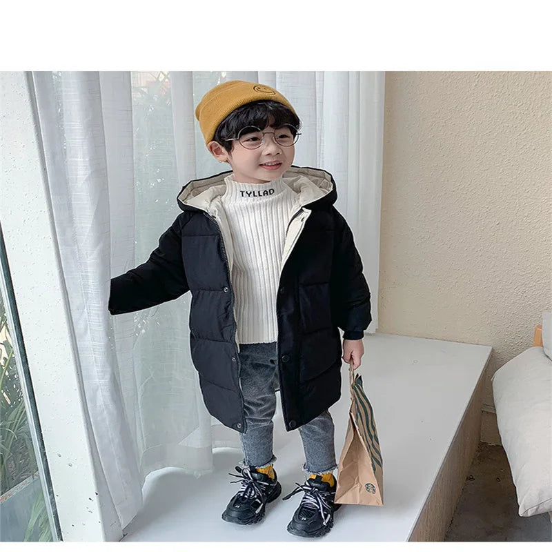 Kids Down Long Outerwear Winter Autumn Teen Cotton Clothes Boys Girls Cotton-Padded Parka Coats Big Children Thicken Warm Jacket