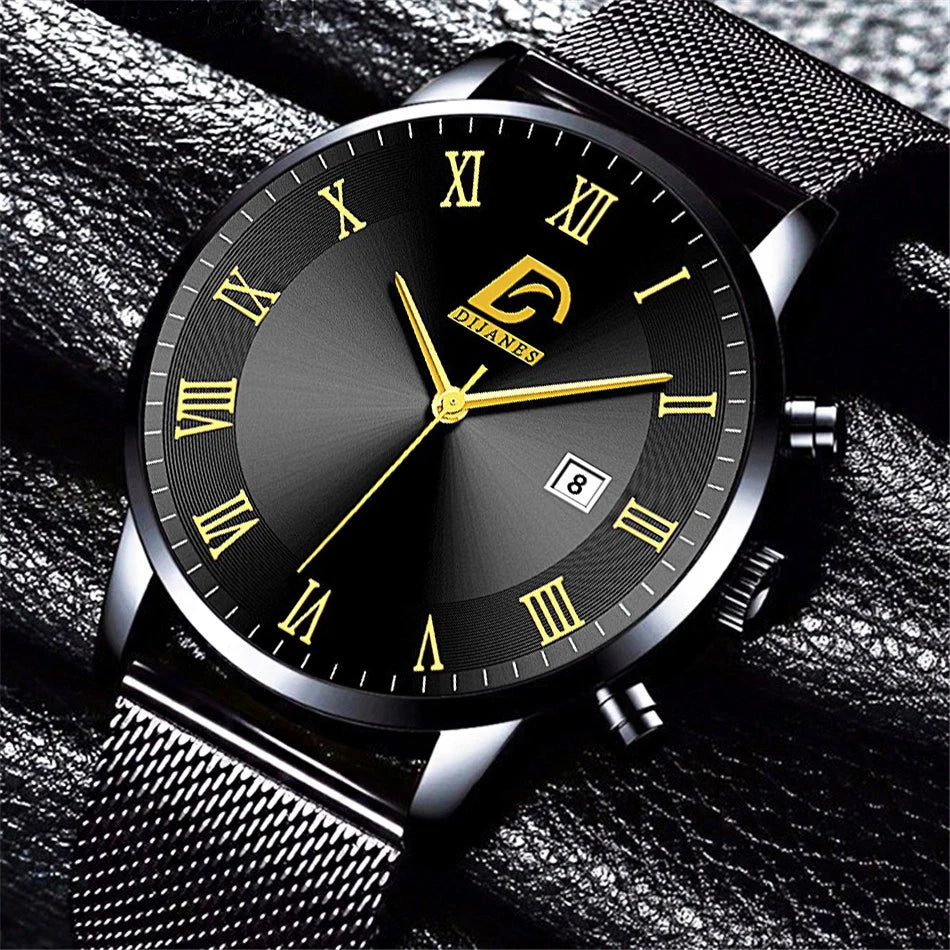 2024 Luxury Fashion Mens Minimalist Watches Luxury Stainless Steel Mesh Belt Quartz Watch Men Business Casual Clock reloj hombre