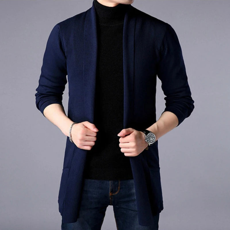 FAVOCENT Men Thin Knitted Cardigan Sweater Spring Autumn Solid Sweater Bottoming Long Sleeved Mens Slim Fit Cardigan Sweater