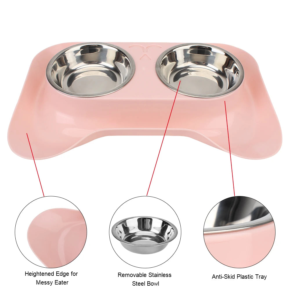 Cat Feeding No Spill Double Stainless Steel Dish Leakproof Dog Cat Food Container tray Portable Pet Drinking Bowl Food Feeder