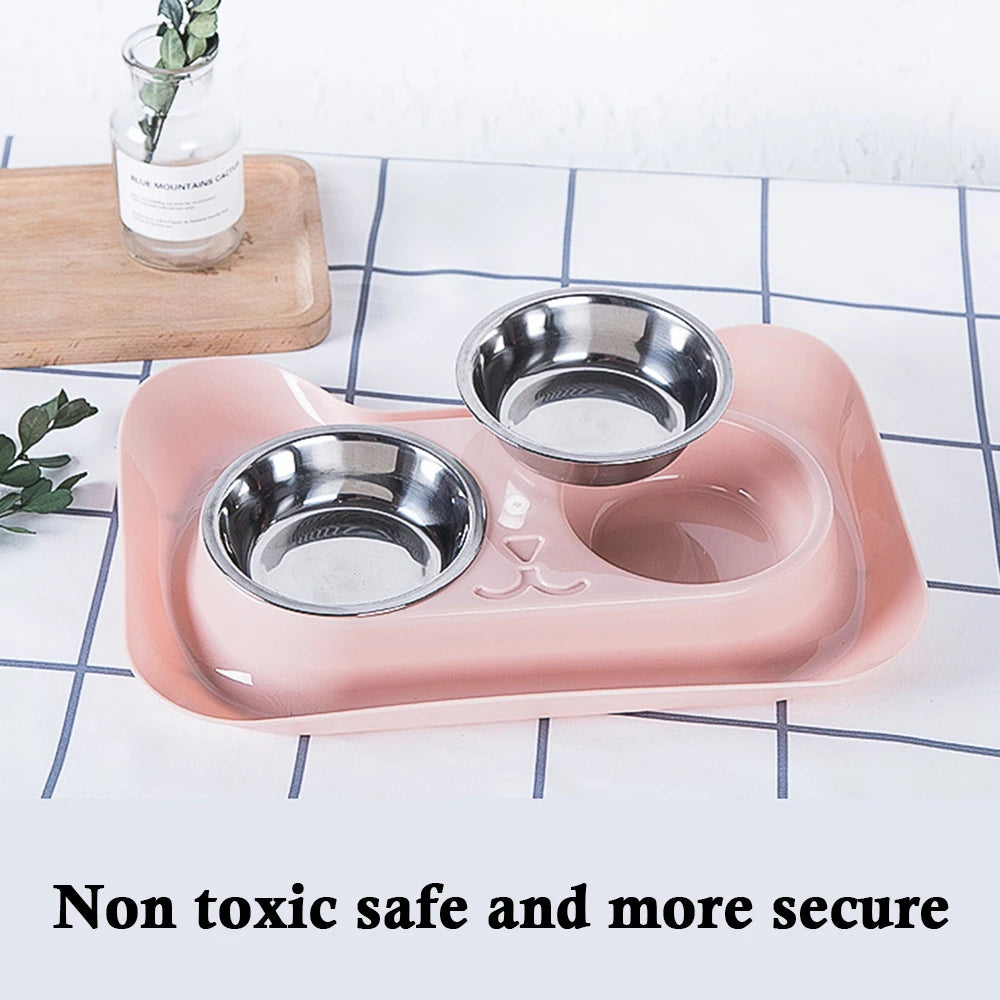 Cat Feeding No Spill Double Stainless Steel Dish Leakproof Dog Cat Food Container tray Portable Pet Drinking Bowl Food Feeder