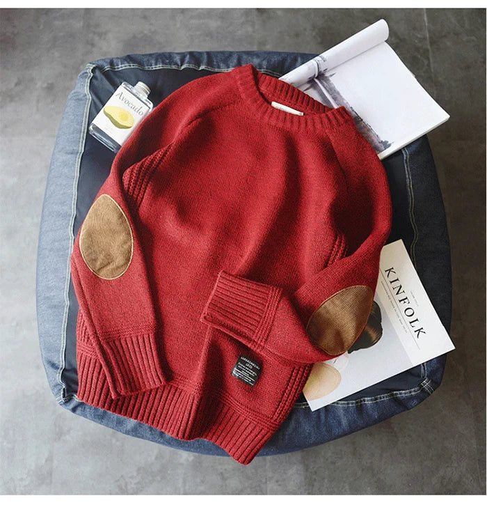 New Men Pullover Sweater Fashion Patch Designs Oversized Knitted Sweater Harajuku Streetwear Thick O Neck Causal Pullovers Wool