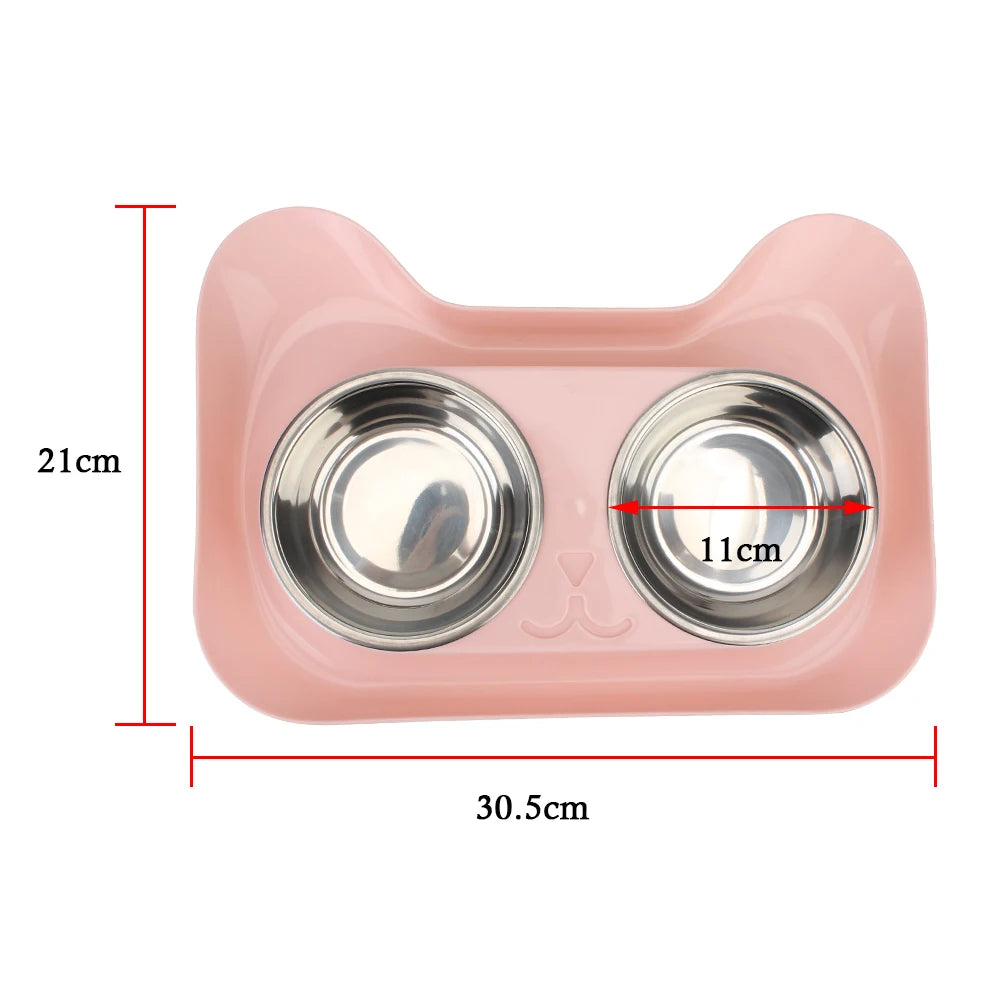 Cat Feeding No Spill Double Stainless Steel Dish Leakproof Dog Cat Food Container tray Portable Pet Drinking Bowl Food Feeder