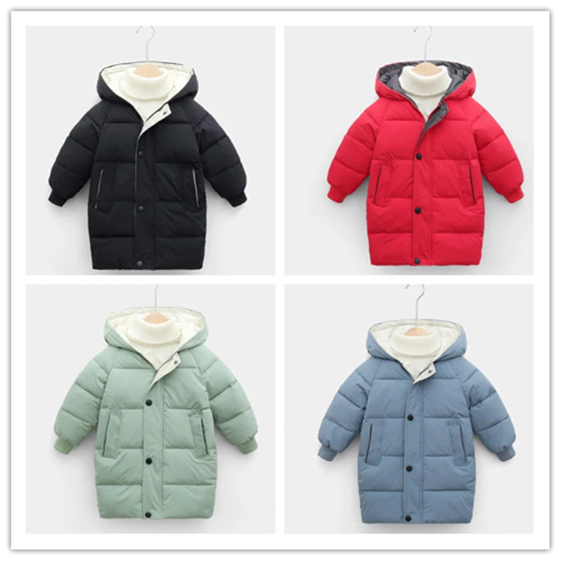 Kids Down Long Outerwear Winter Autumn Teen Cotton Clothes Boys Girls Cotton-Padded Parka Coats Big Children Thicken Warm Jacket