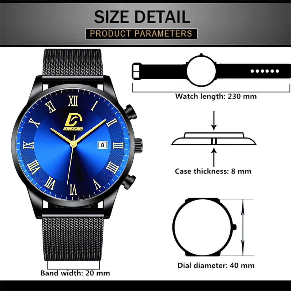 2024 Luxury Fashion Mens Minimalist Watches Luxury Stainless Steel Mesh Belt Quartz Watch Men Business Casual Clock reloj hombre