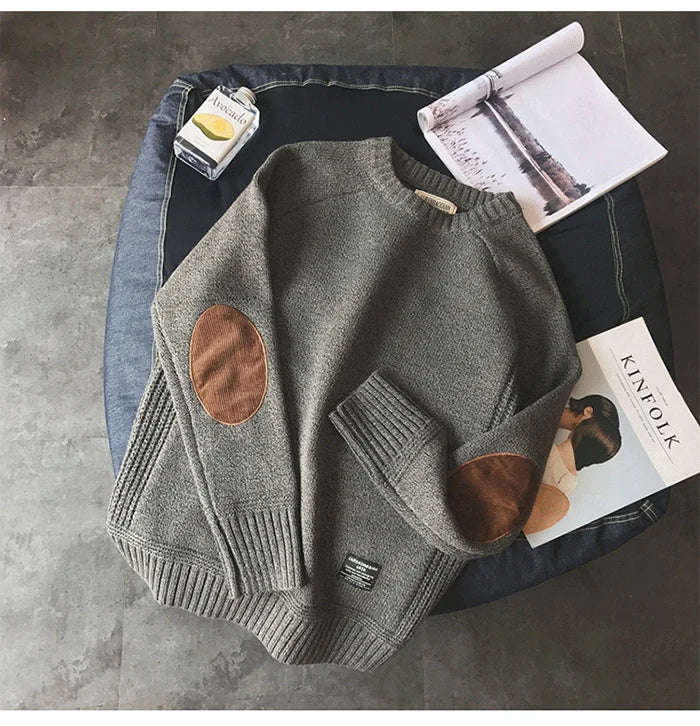 New Men Pullover Sweater Fashion Patch Designs Oversized Knitted Sweater Harajuku Streetwear Thick O Neck Causal Pullovers Wool