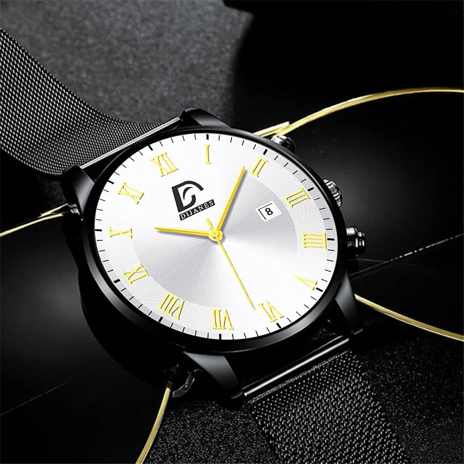 2024 Luxury Fashion Mens Minimalist Watches Luxury Stainless Steel Mesh Belt Quartz Watch Men Business Casual Clock reloj hombre