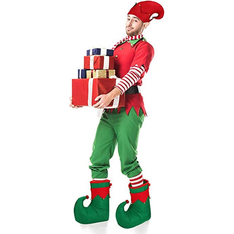 3 PCS Wide Appliaction Adult Kid Christmas Hats and Shoes Set Novelty Design Red Green Santa Elf Costume Accessory Drop Shipping