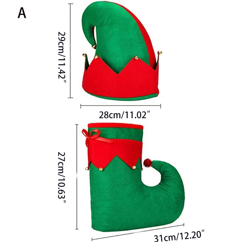 3 PCS Wide Appliaction Adult Kid Christmas Hats and Shoes Set Novelty Design Red Green Santa Elf Costume Accessory Drop Shipping