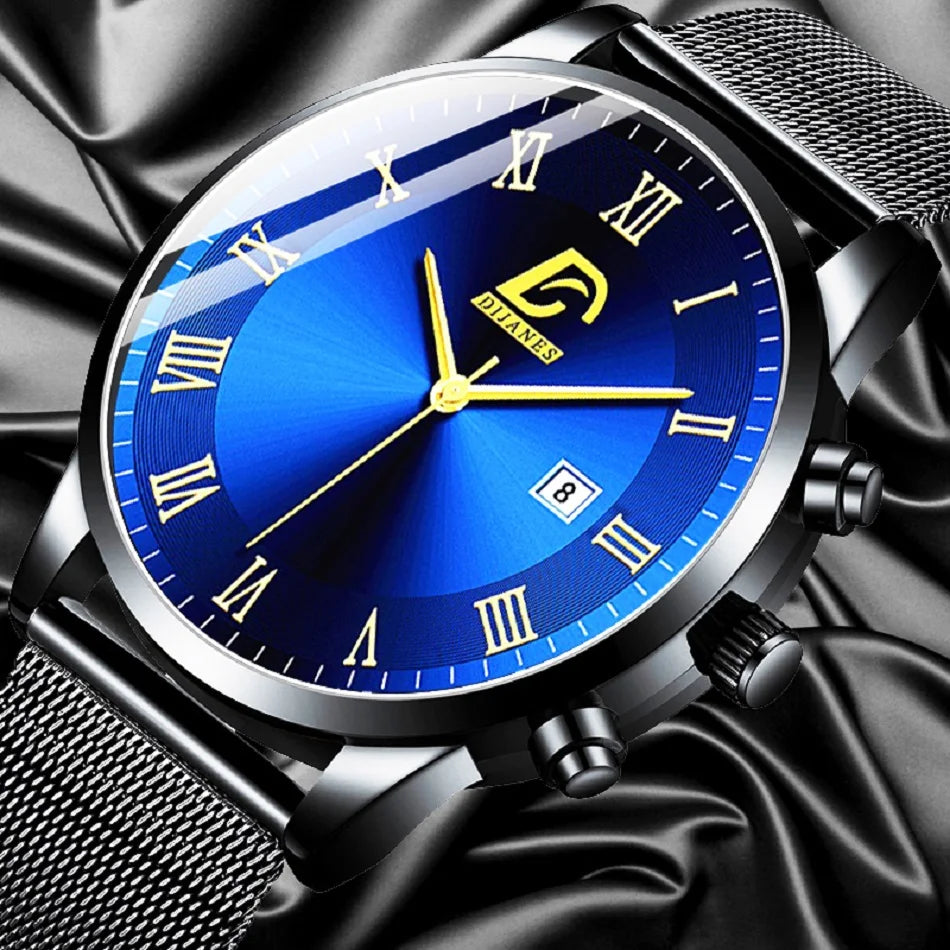 2024 Luxury Fashion Mens Minimalist Watches Luxury Stainless Steel Mesh Belt Quartz Watch Men Business Casual Clock reloj hombre