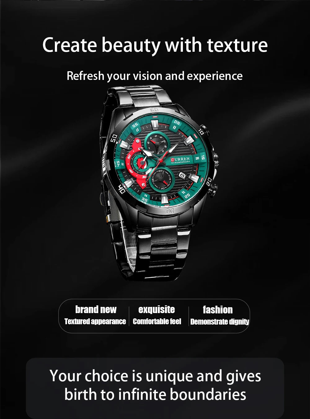 CURREN Fashion Sports Watches for Man Casual Stainless Steel Band Chonograph Wristwatches Luminous Male Clock