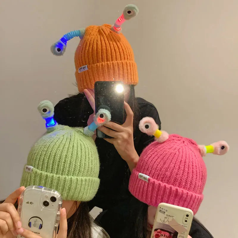 New Parent-Child Light Up Hat Cute Frog Cartoon Funny Winter LED Cap Beanie For Women Kids Trending Party Halloween Christmas