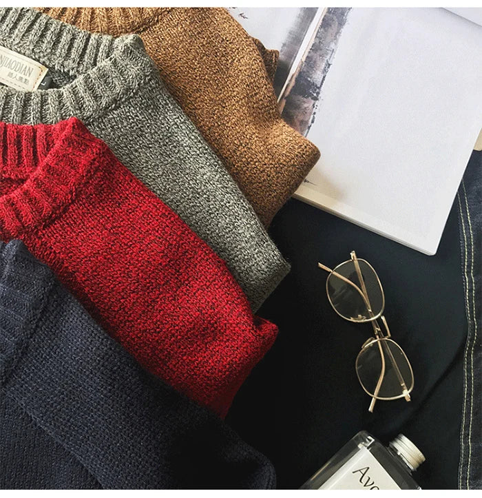 New Men Pullover Sweater Fashion Patch Designs Oversized Knitted Sweater Harajuku Streetwear Thick O Neck Causal Pullovers Wool