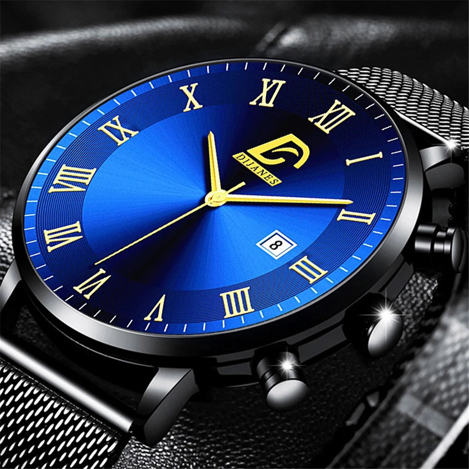 2024 Luxury Fashion Mens Minimalist Watches Luxury Stainless Steel Mesh Belt Quartz Watch Men Business Casual Clock reloj hombre