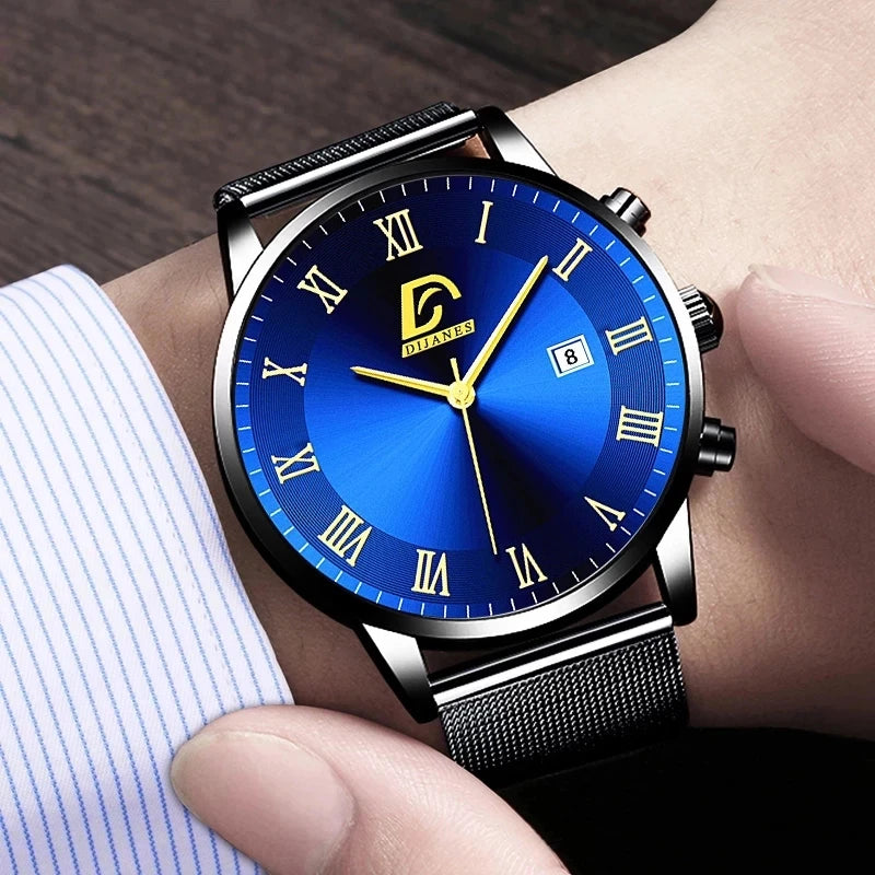 2024 Luxury Fashion Mens Minimalist Watches Luxury Stainless Steel Mesh Belt Quartz Watch Men Business Casual Clock reloj hombre