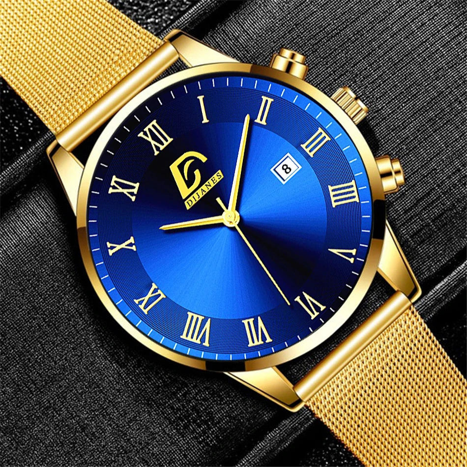 2024 Luxury Fashion Mens Minimalist Watches Luxury Stainless Steel Mesh Belt Quartz Watch Men Business Casual Clock reloj hombre