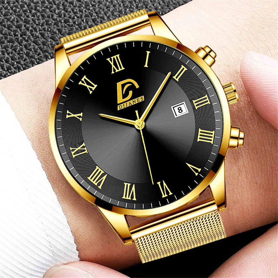 2024 Luxury Fashion Mens Minimalist Watches Luxury Stainless Steel Mesh Belt Quartz Watch Men Business Casual Clock reloj hombre