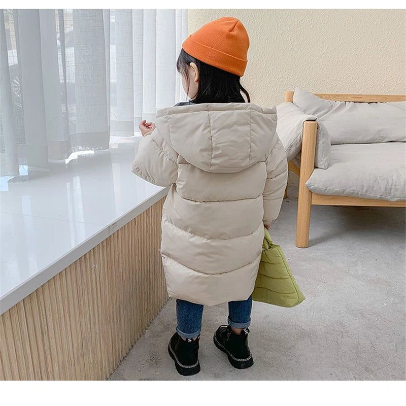 Kids Down Long Outerwear Winter Autumn Teen Cotton Clothes Boys Girls Cotton-Padded Parka Coats Big Children Thicken Warm Jacket