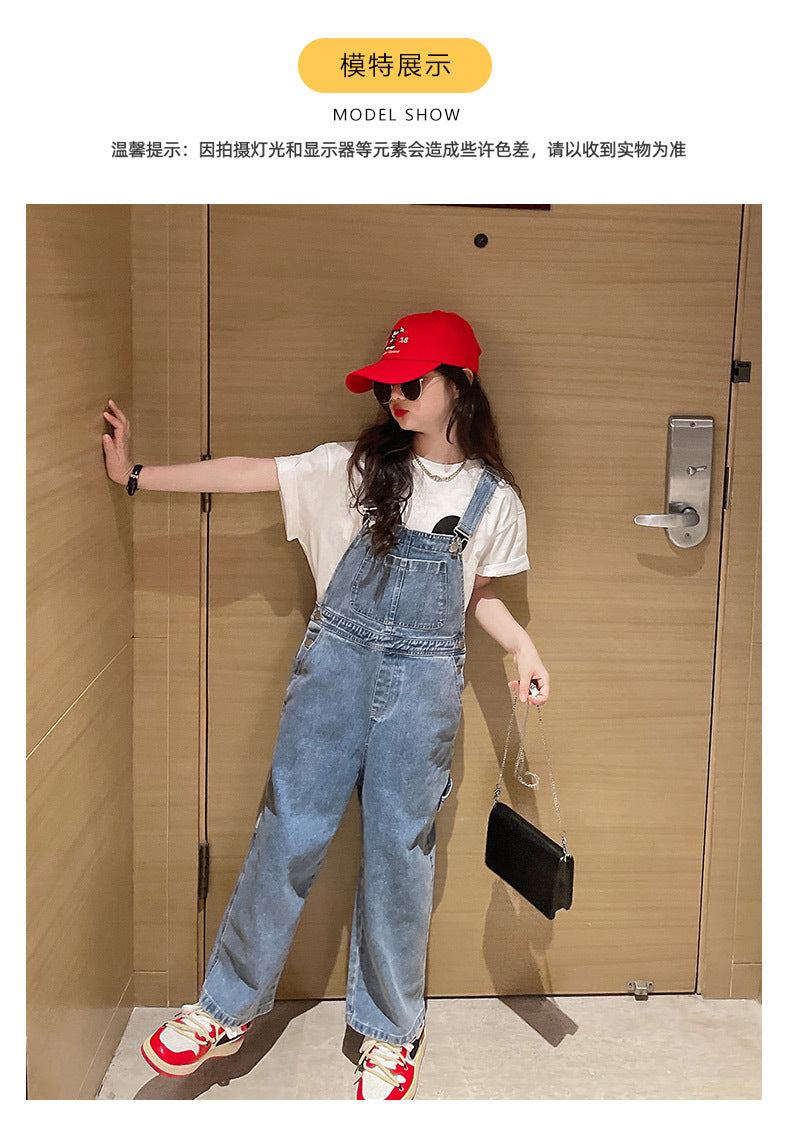 Spring Autumn Suspenders Jeans Bib Pants 2023 Korean Style Children Overalls for Girls Denim Jean Jumpsuit Teenage 4 to 16 Years