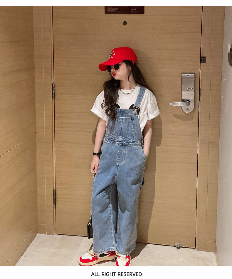 Spring Autumn Suspenders Jeans Bib Pants 2023 Korean Style Children Overalls for Girls Denim Jean Jumpsuit Teenage 4 to 16 Years