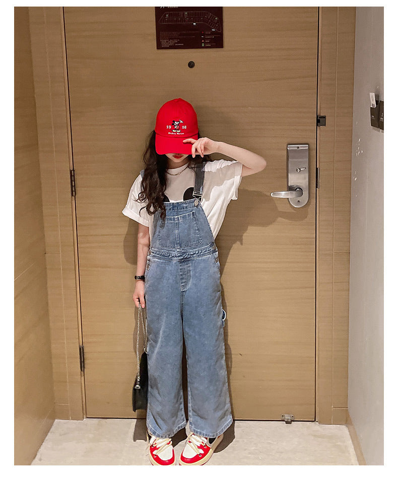 Spring Autumn Suspenders Jeans Bib Pants 2023 Korean Style Children Overalls for Girls Denim Jean Jumpsuit Teenage 4 to 16 Years