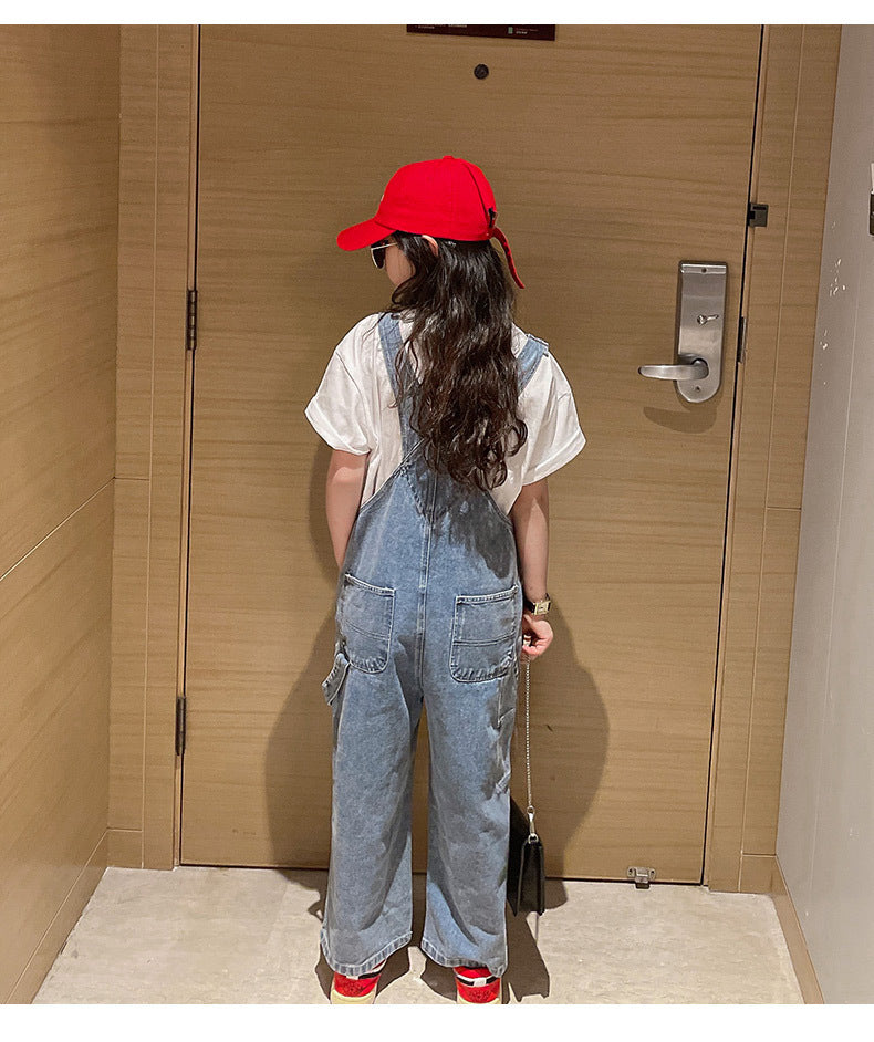 Spring Autumn Suspenders Jeans Bib Pants 2023 Korean Style Children Overalls for Girls Denim Jean Jumpsuit Teenage 4 to 16 Years