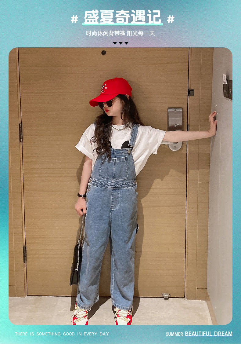 Spring Autumn Suspenders Jeans Bib Pants 2023 Korean Style Children Overalls for Girls Denim Jean Jumpsuit Teenage 4 to 16 Years