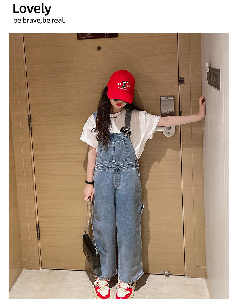 Spring Autumn Suspenders Jeans Bib Pants 2023 Korean Style Children Overalls for Girls Denim Jean Jumpsuit Teenage 4 to 16 Years