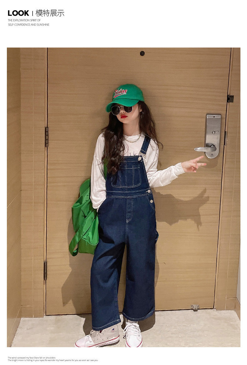 Spring Autumn Suspenders Jeans Bib Pants 2023 Korean Style Children Overalls for Girls Denim Jean Jumpsuit Teenage 4 to 16 Years