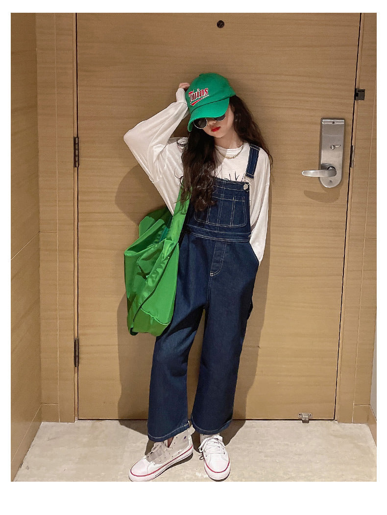 Spring Autumn Suspenders Jeans Bib Pants 2023 Korean Style Children Overalls for Girls Denim Jean Jumpsuit Teenage 4 to 16 Years