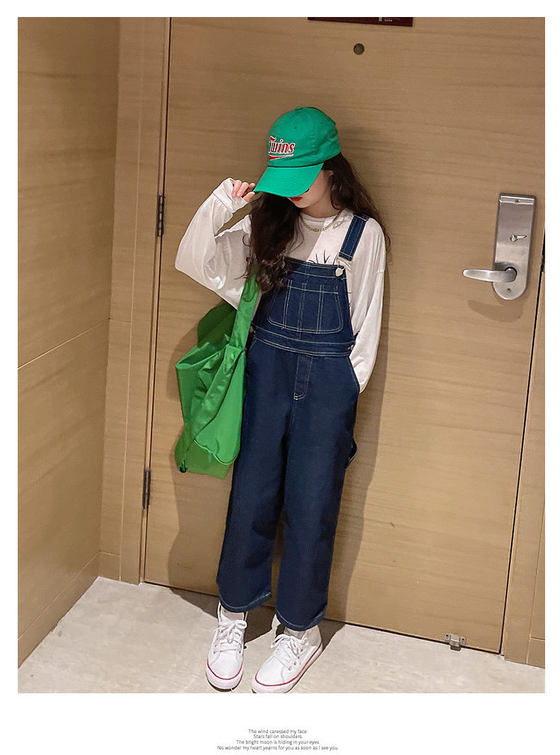 Spring Autumn Suspenders Jeans Bib Pants 2023 Korean Style Children Overalls for Girls Denim Jean Jumpsuit Teenage 4 to 16 Years