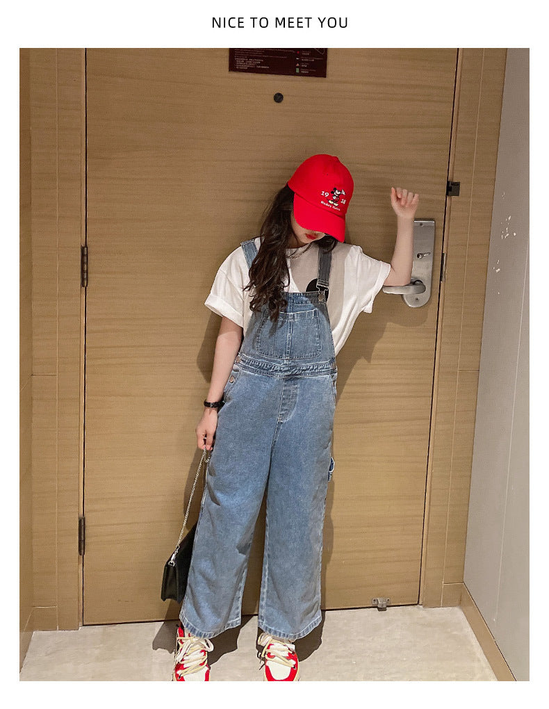 Spring Autumn Suspenders Jeans Bib Pants 2023 Korean Style Children Overalls for Girls Denim Jean Jumpsuit Teenage 4 to 16 Years