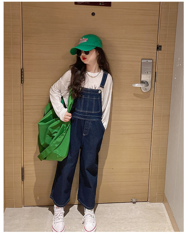 Spring Autumn Suspenders Jeans Bib Pants 2023 Korean Style Children Overalls for Girls Denim Jean Jumpsuit Teenage 4 to 16 Years