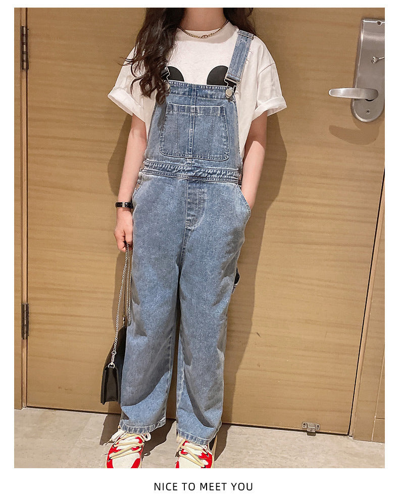 Spring Autumn Suspenders Jeans Bib Pants 2023 Korean Style Children Overalls for Girls Denim Jean Jumpsuit Teenage 4 to 16 Years