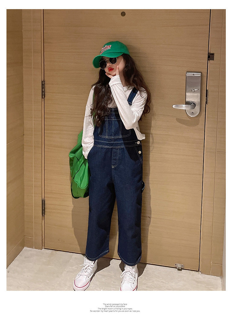 Spring Autumn Suspenders Jeans Bib Pants 2023 Korean Style Children Overalls for Girls Denim Jean Jumpsuit Teenage 4 to 16 Years