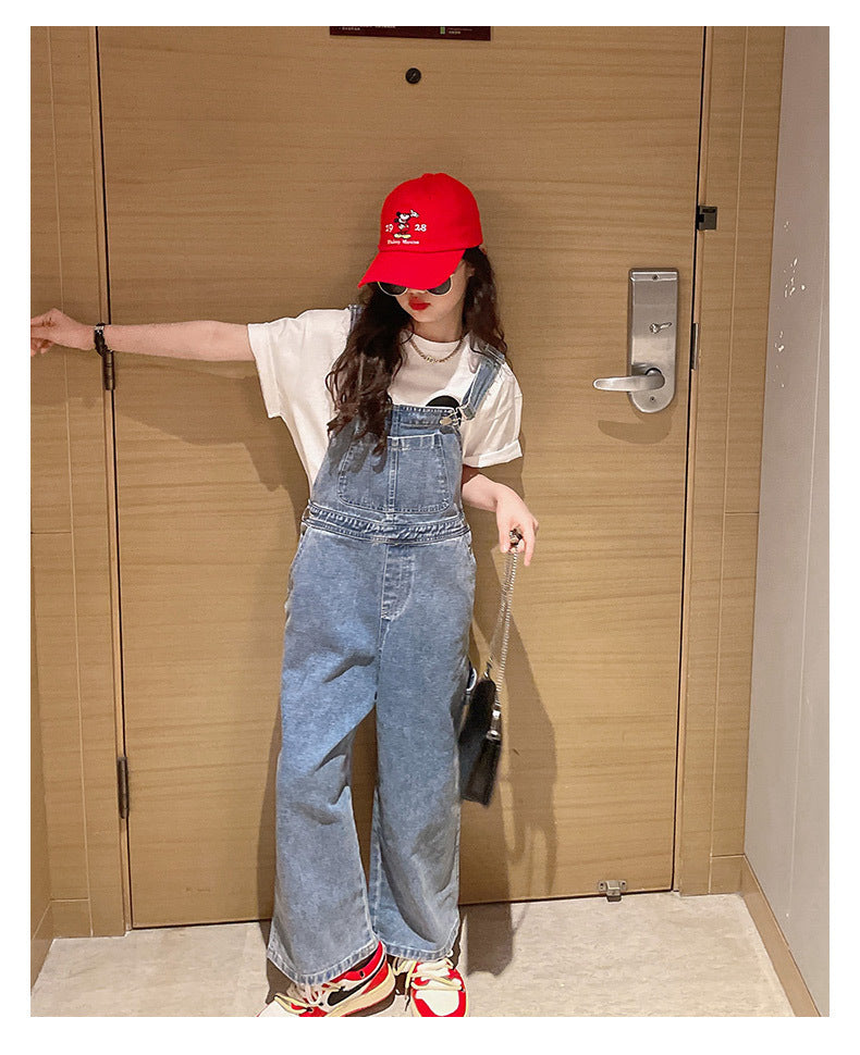 Spring Autumn Suspenders Jeans Bib Pants 2023 Korean Style Children Overalls for Girls Denim Jean Jumpsuit Teenage 4 to 16 Years