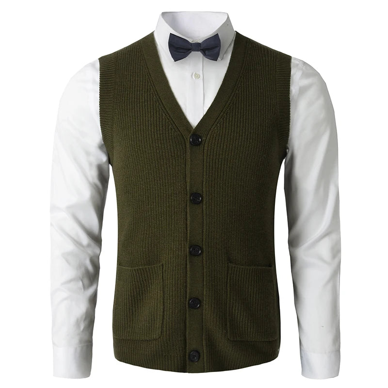 Men's Sweater Vest V-Neck Sleeveless Knitted Button Cardigan DXL Big and Tall Solid Thickened thermal coat knitted vest