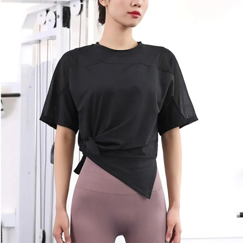 Women Yoga Top Solid Short Sleeve Sport T-Shirt Loose Fitness Yoga Top Gym Shirt Casual Running Top Training Shirt