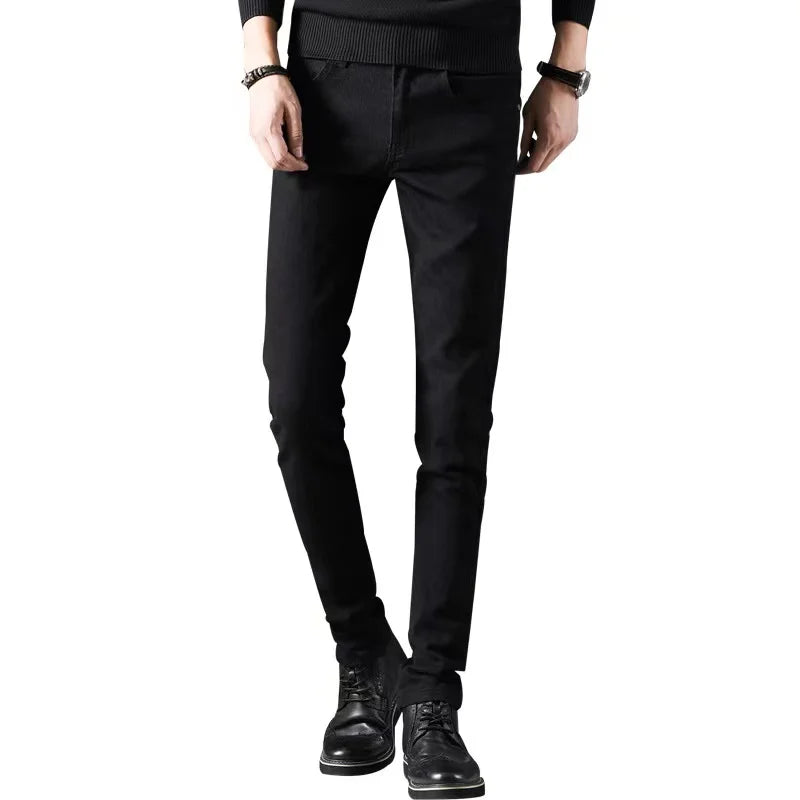 Fashion Mens Slim Fit Denim Pencil Pants High Quality Black White Skinny Stretch Jeans Mens High Street Jeans Four Season