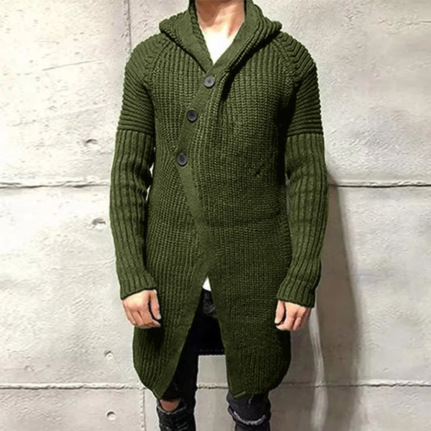 Autumn Winter Men's Cardigans Sweaters New Fashion Loose Irregular Long Jumpers Mens Hooded Solid Color Thick Warm Knit Sweater