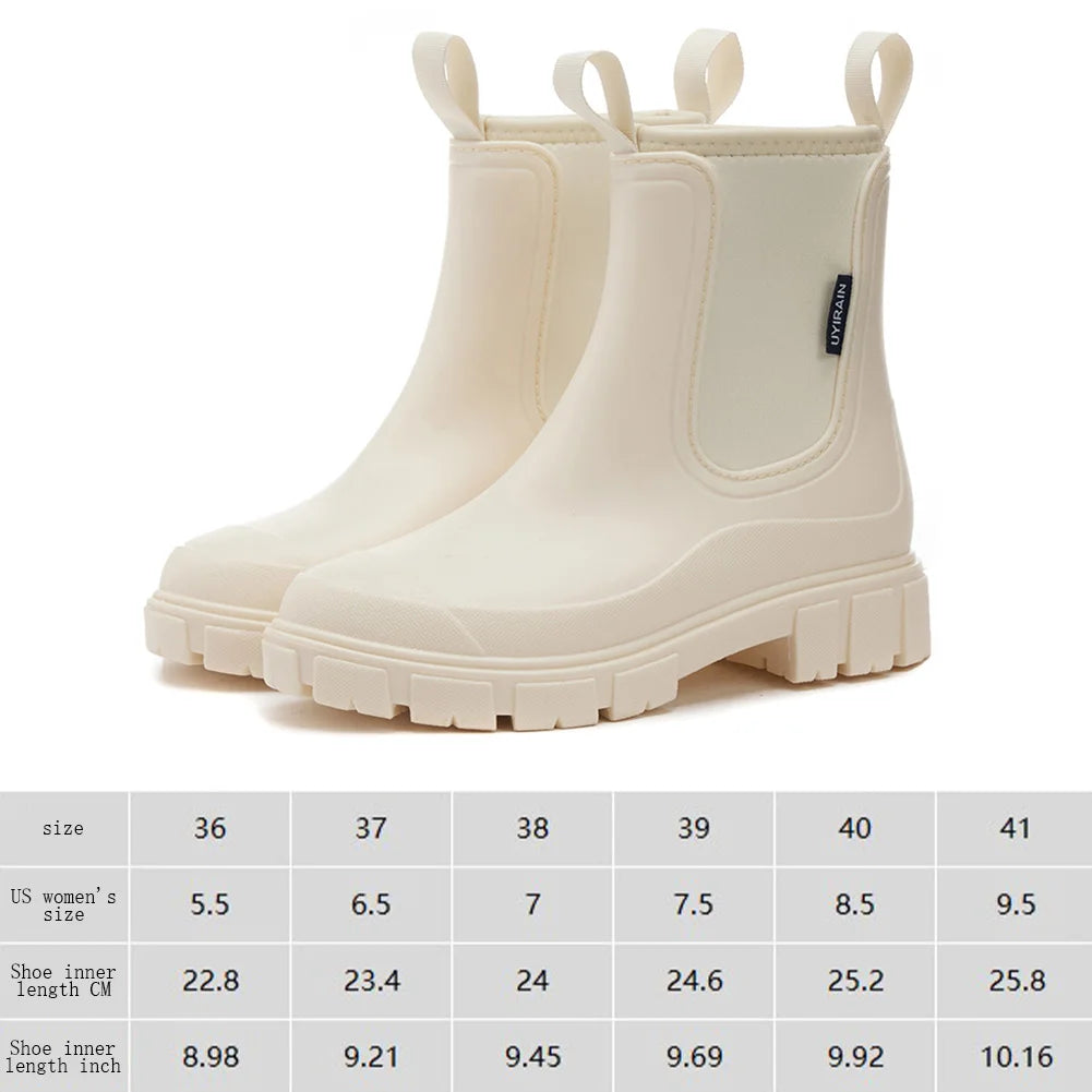 Women's Rain Boots with Plush Lining Ankle Rain Shoes Waterproof Garden Shoes Anti-Slipping Wellington Boots Outdoor Work Shoes