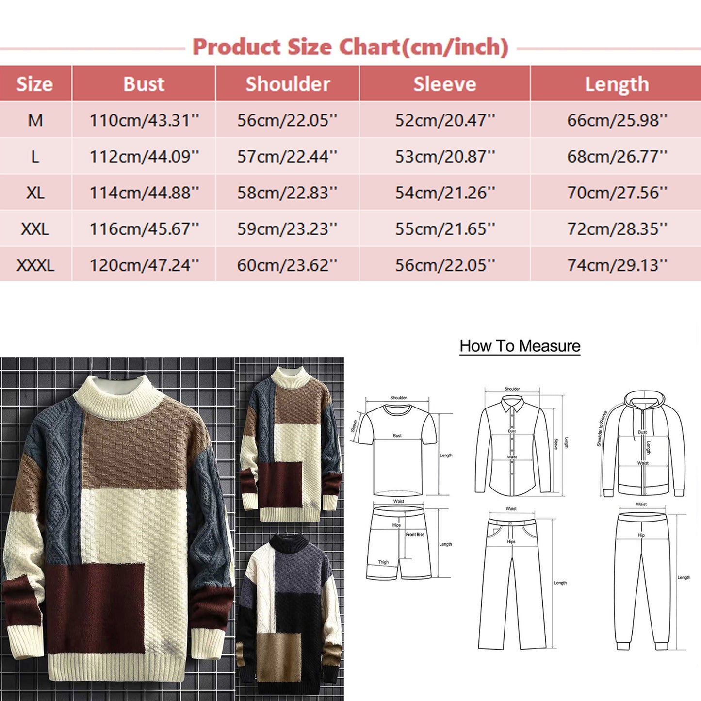 Trendy Sweater Loose Thermal Thick Streetwear Men Winter Sweater Fashion Stitching Color Matching Pullover Knitted Sweaters