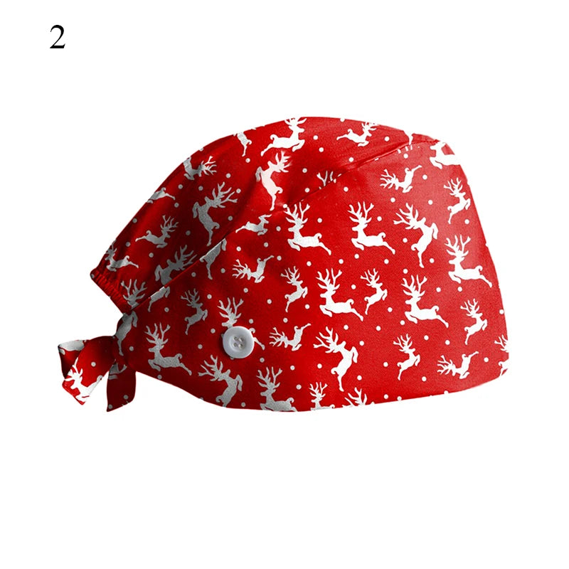 New Christmas Scrubs Caps Santa Claus Print Cap Pet Grooming Agency Work Scrubs Hat Beauty Work Hats Lab Nursing Cap