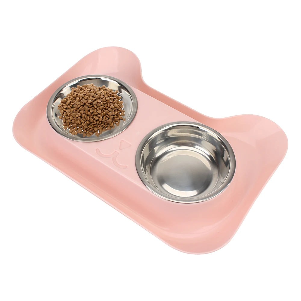 Cat Feeding No Spill Double Stainless Steel Dish Leakproof Dog Cat Food Container tray Portable Pet Drinking Bowl Food Feeder