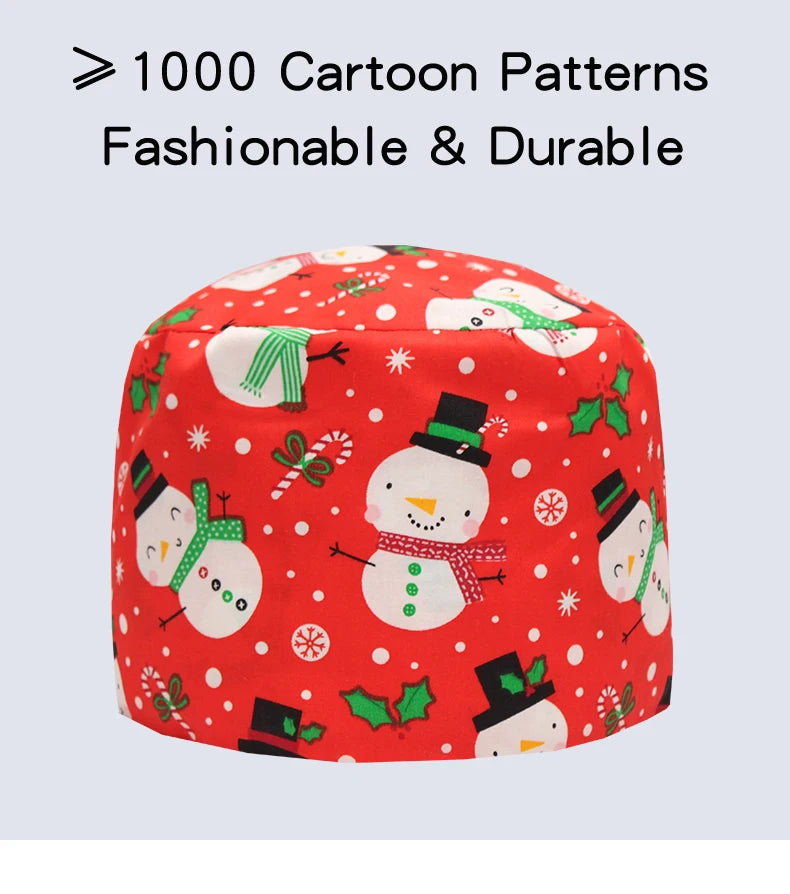 Santa Claus Print Surgical Caps Christmas Scrub Hats Dental Hospital Nurse Headwear Durable Medical Caps Soft Cotton K1093