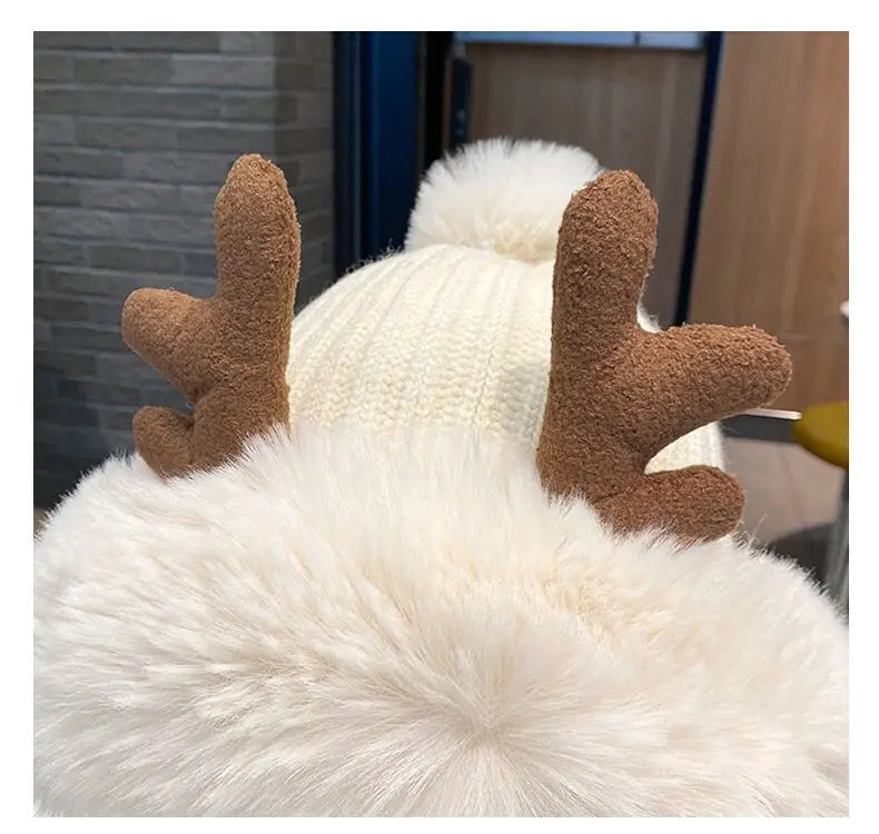 Winter Cute Reindeer Warm Hat Women Beanies Windproof Cap Student Women Add Wool Cap Female Hat Present Girls Christmas Gifts