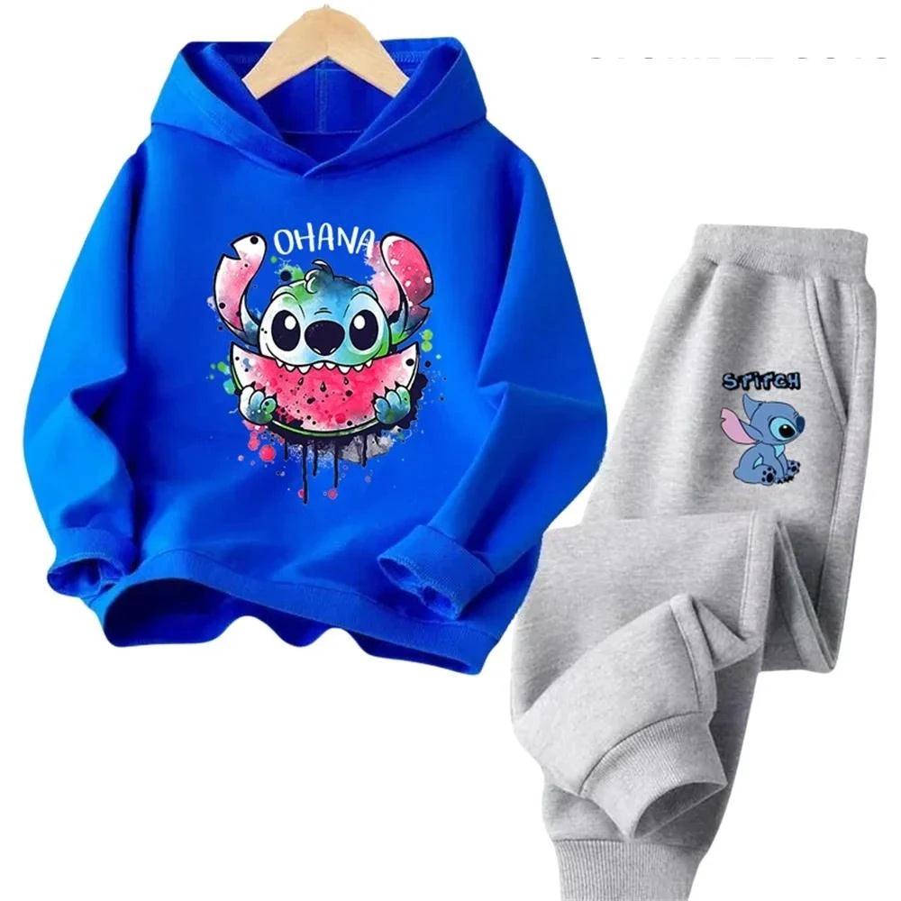 Children's Kawaii Stitch Children's Trucksuit Clothing 3-14 Years Old Boys and Girls Clothing Street Casual Sports Sweatshirt