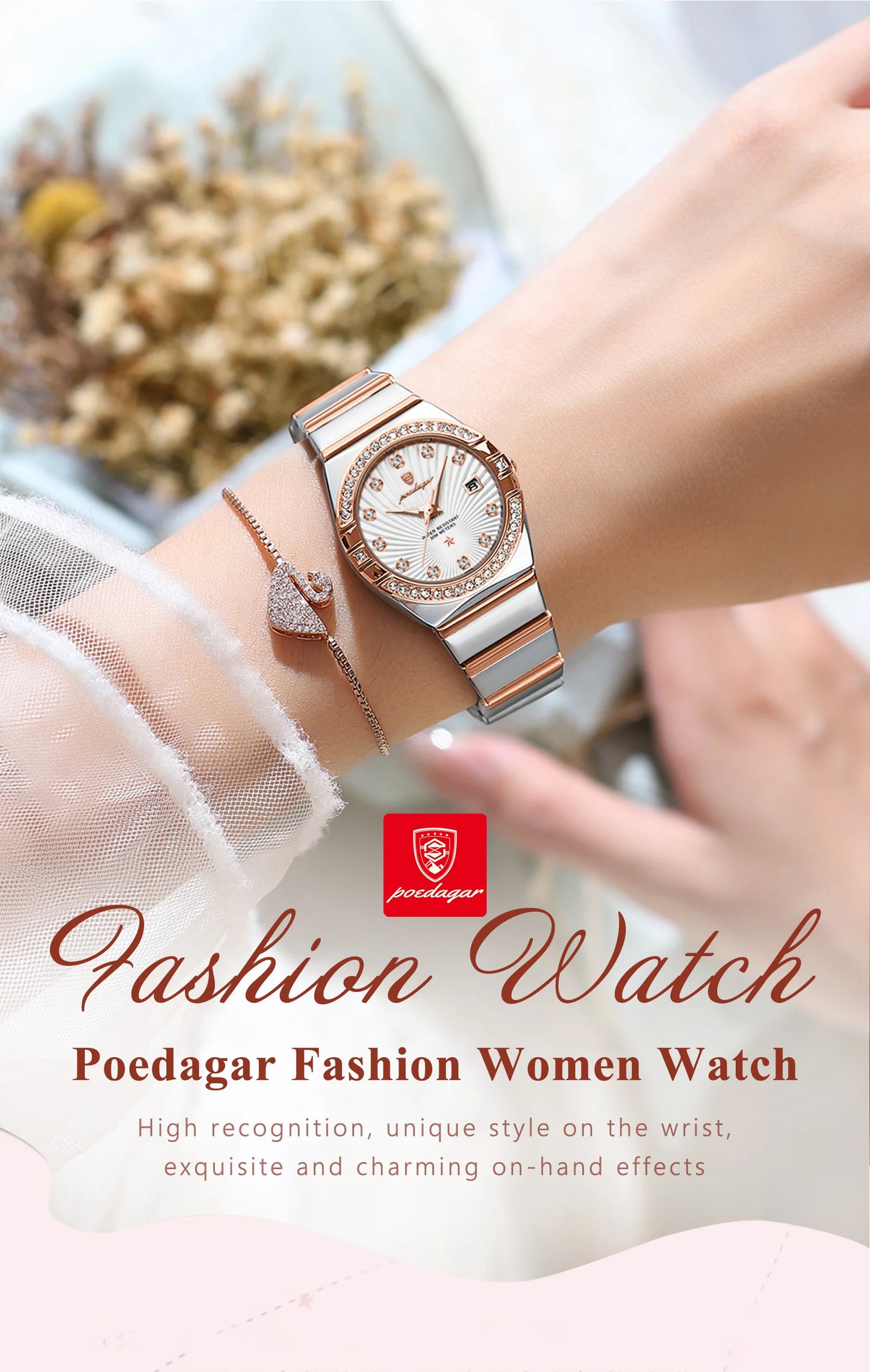 POEDAGAR Luxury Woman Wristwatch Waterproof Luminous Date Stainless Steel Watch For Ladies High Quality Quartz Women Watches+box